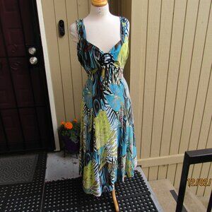 #643  NEW WOMAN'S TRIBAL PRINT DRESS BY TRIBAL  (SIZE L)